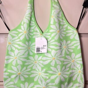 Forever 21 Lime Floral Knit Halter Top